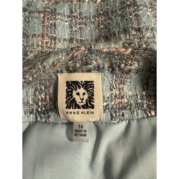 Ann Klein Tweed Double Breasted Blazer Jacket 14 Preppy Blue Pink Multi Metallic - Picture 11 of 16